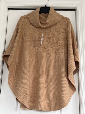 Charter Club Camel Cowl Neck Poncho Sweater
